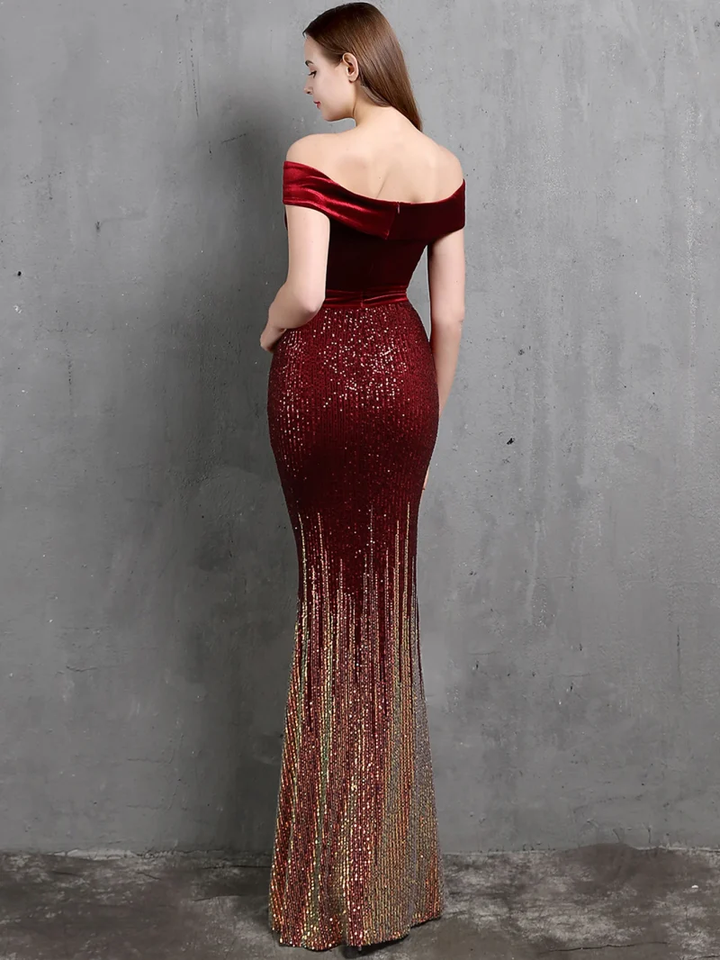 Eco-Friendly Black Sequin Backless Evening Dress - Image 2