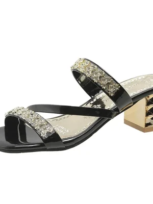 Gold Silver Sandals Crystal Heels Party Shoes