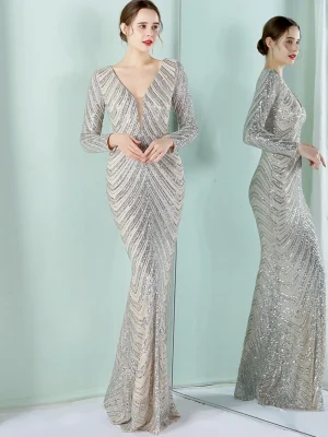 Eco-Friendly Vintage Sequin Maxi Party Dress