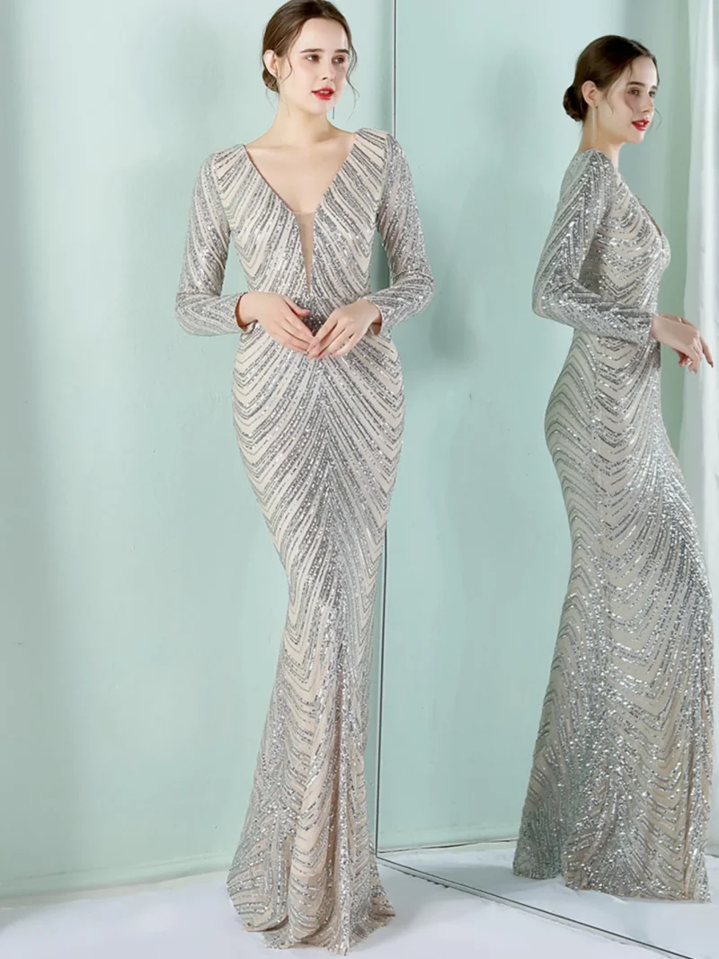 Eco-Friendly Vintage Sequin Maxi Party Dress