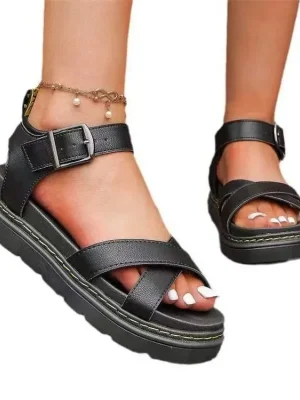 Summer Classic Leather Sandals with Roman Buckle