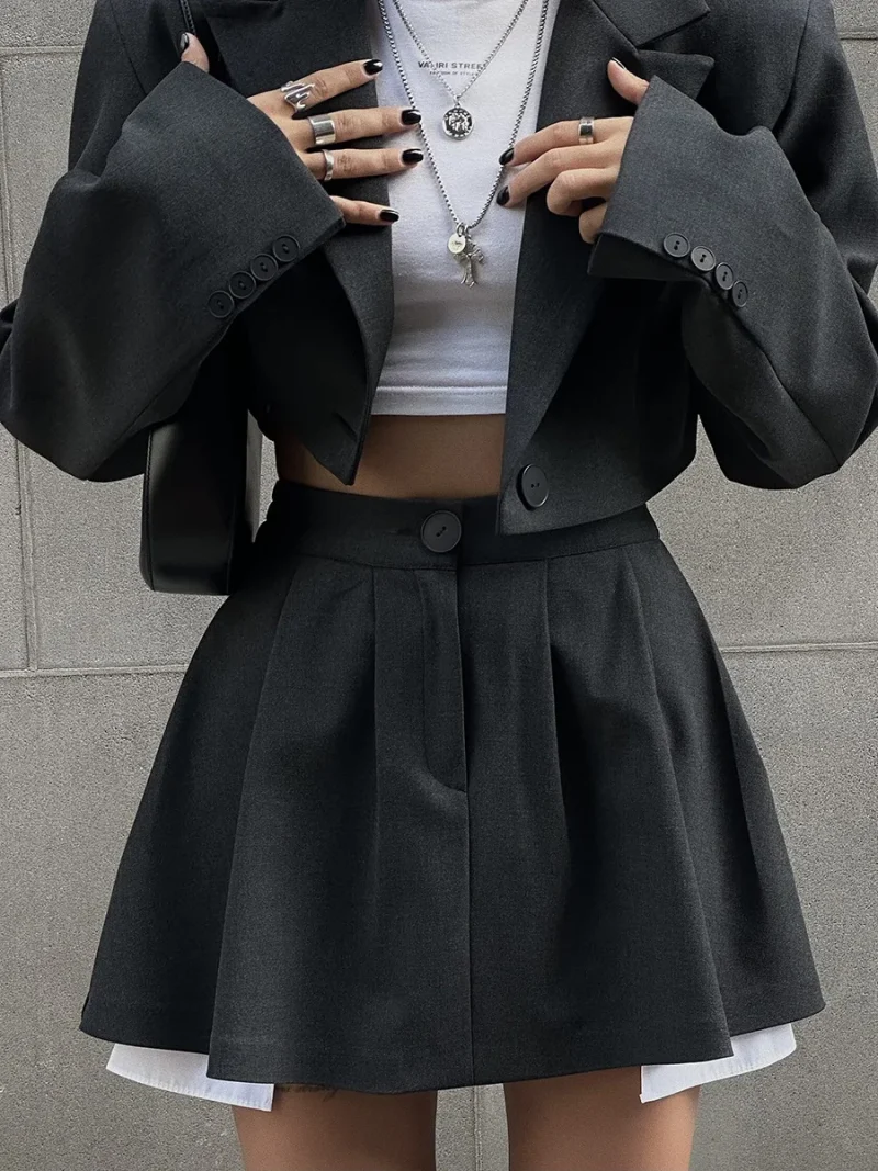 Eco-friendly Stylish Crop Blazer and Pleated Skirt