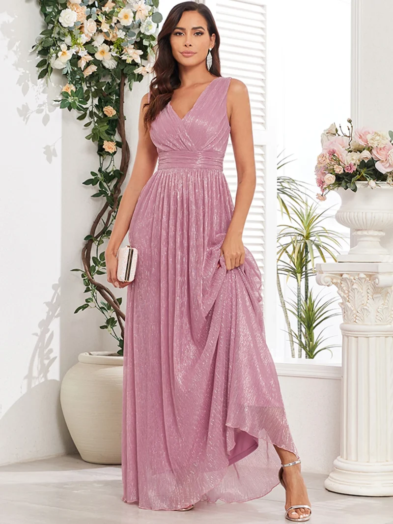 Eco-Friendly Pink Backless Mesh Maxi Dress - Image 8