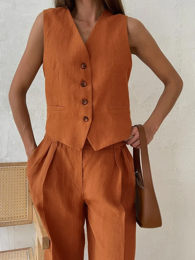 Eco-friendly Linen Cotton Chic Vest and Pants - Image 6