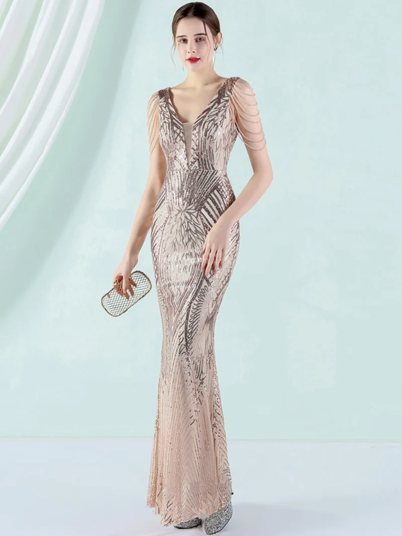 Eco-Friendly White Sequin Rhinestone Maxi Dress - Image 4