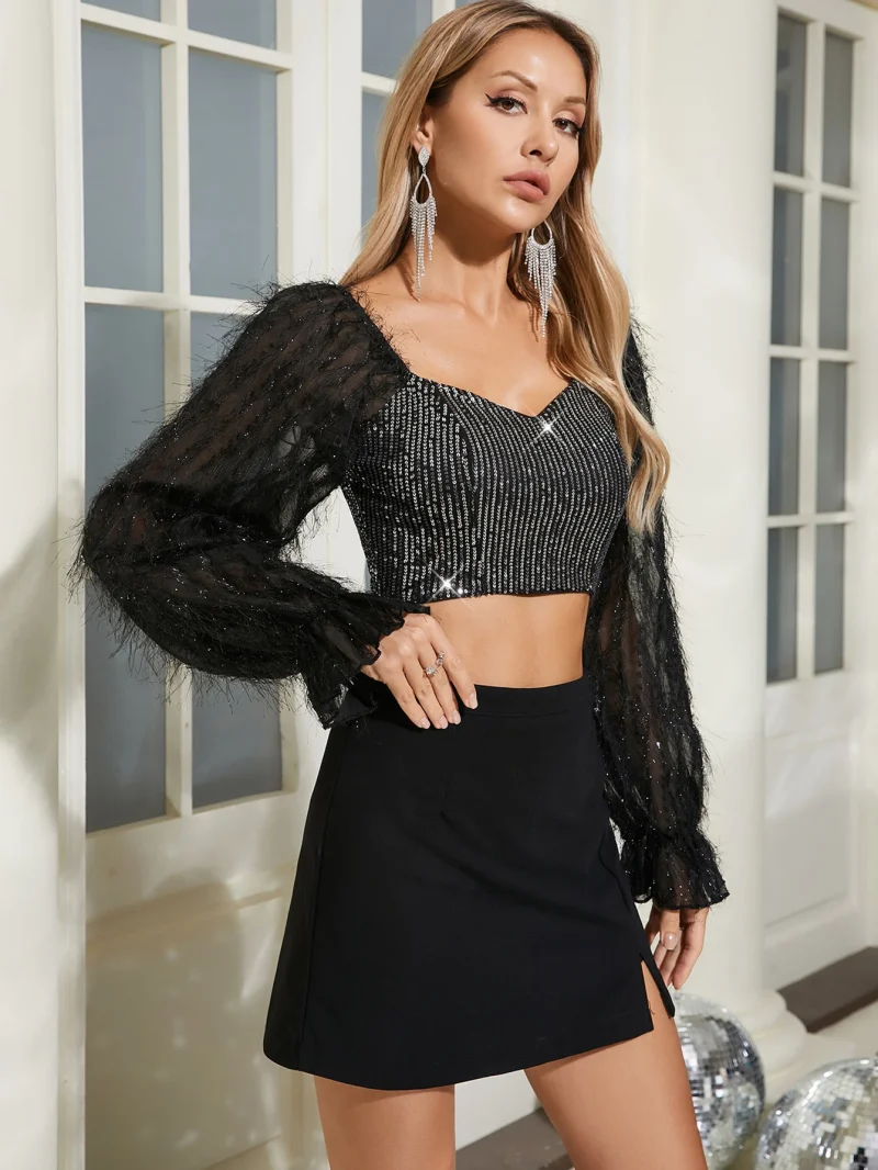 Eco-Friendly Black Sequin Crop Top