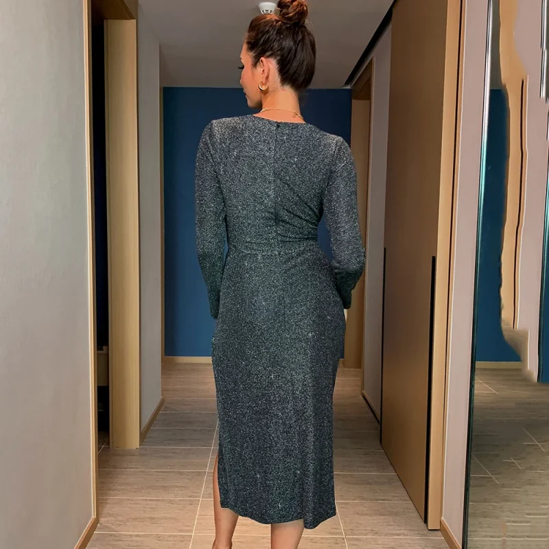 Sexy Y2K Black Sequin Long Sleeve Maxi Dress - Image 2