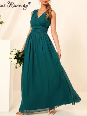 Sexy Backless Green Chiffon maxi Summer Dress