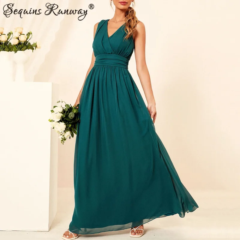 Sexy Backless Green Chiffon maxi Summer Dress