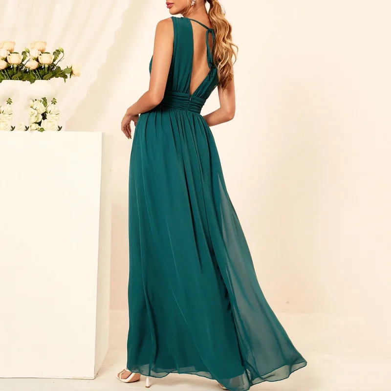 Sexy Backless Green Chiffon maxi Summer Dress - Image 2