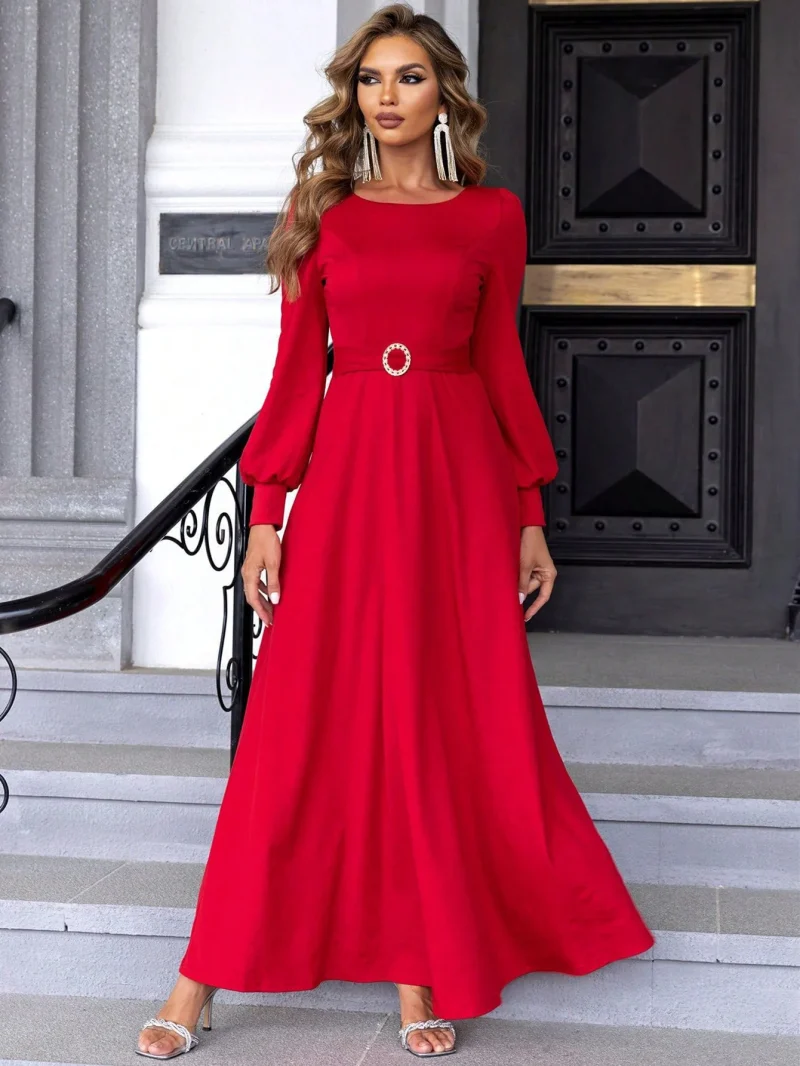 Party Dress Vestido   Red Satin Maxi - Image 3