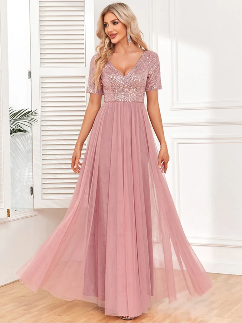 Sparkling Backless Maxi Dress with Mesh - Image 8