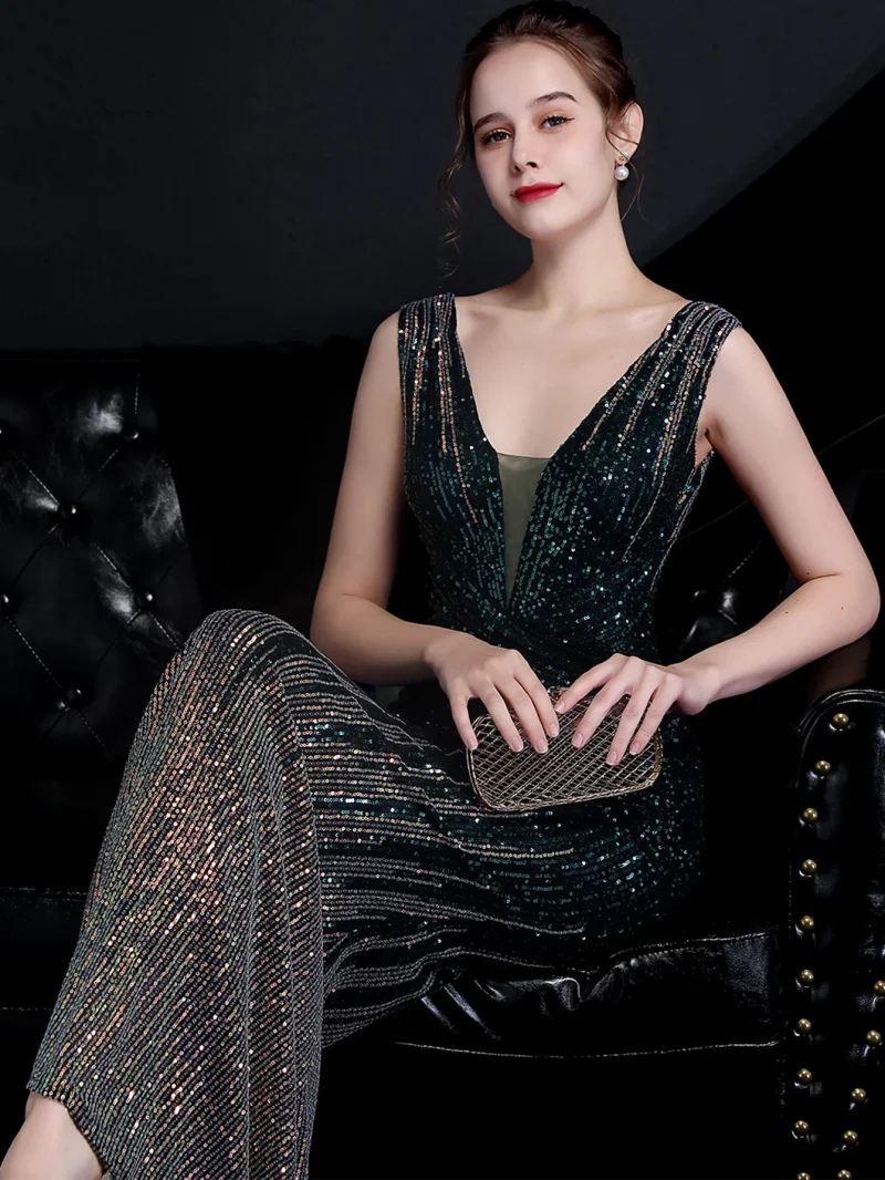 Sexy Backless Black White Sequin Maxi Dress - Image 8