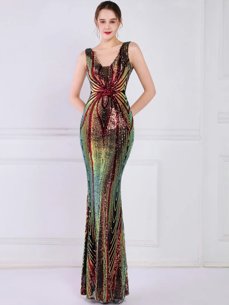 Sexy Black and White Sequin Maxi Dress - Image 6