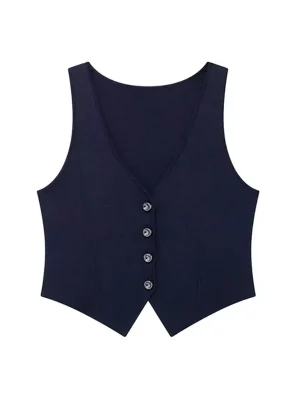 Dark Blue Knitted Cardigan & Sleeveless Vest