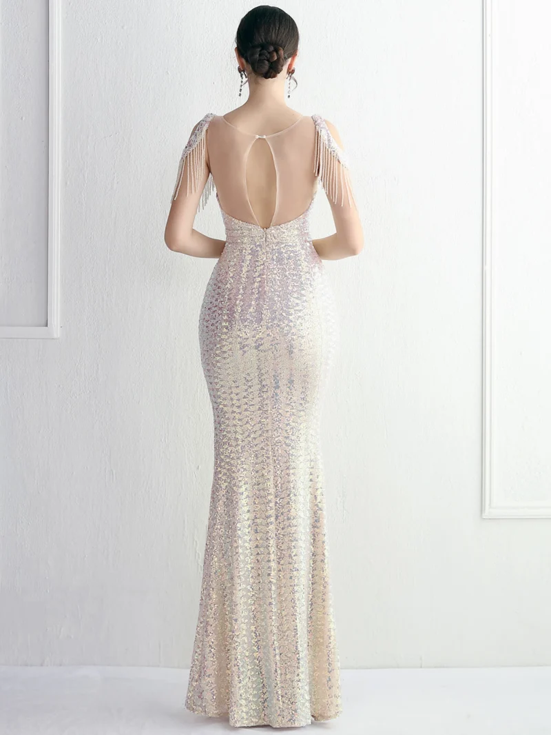 Luxury Party Dress with Mesh Overlay - Image 5