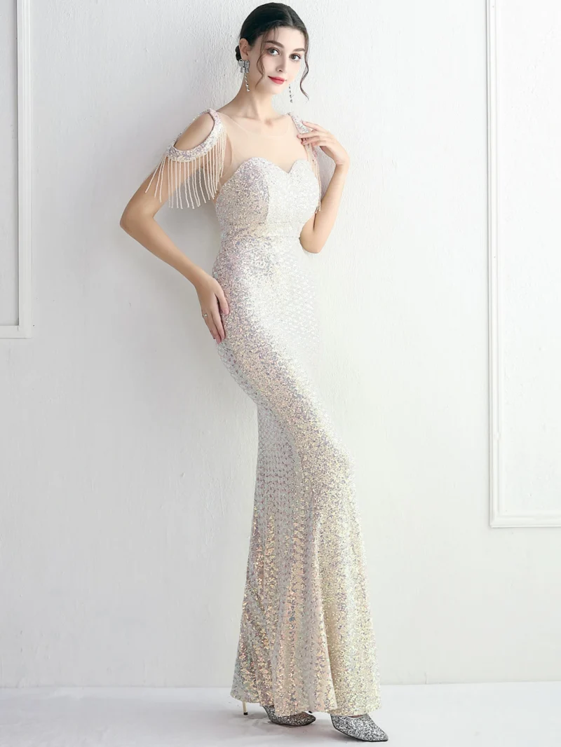 Luxury Party Dress with Mesh Overlay - Image 3
