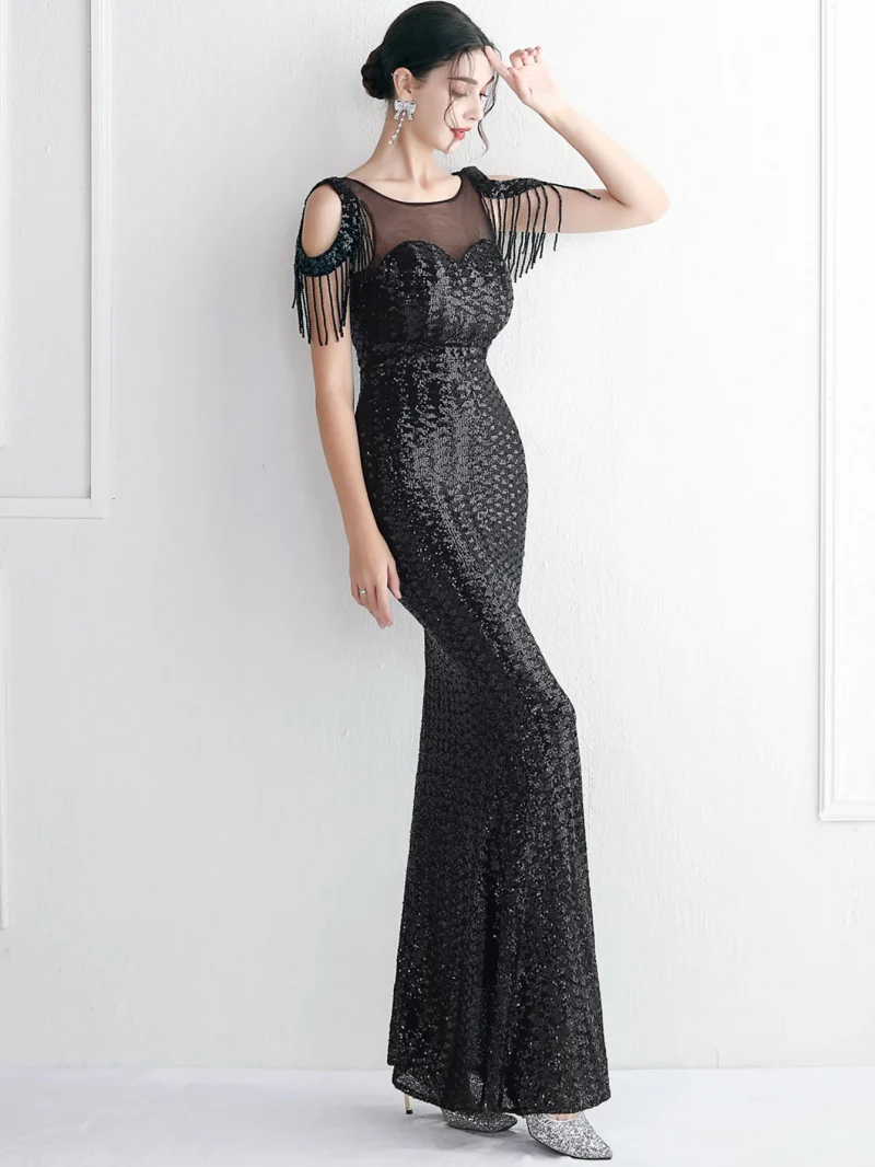Luxury Party Dress with Mesh Overlay - Image 13