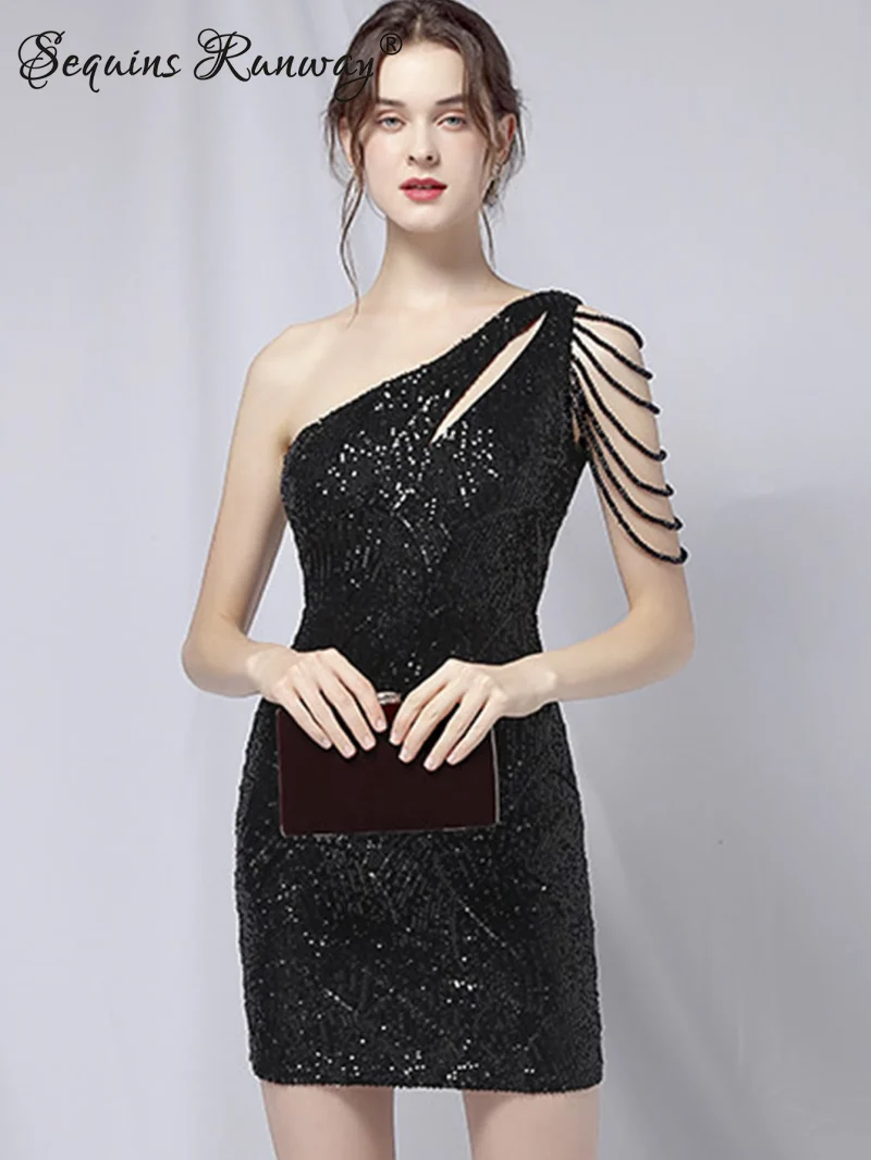 Sexy bodycon mini black white sequin summer dress - Image 6