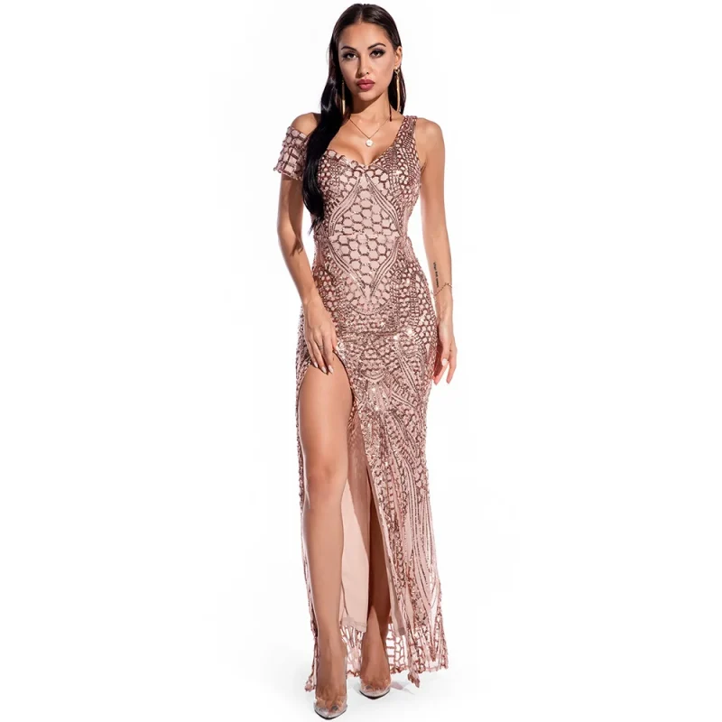 Elegant Off-Shoulder Green Sequin Dress - Image 10