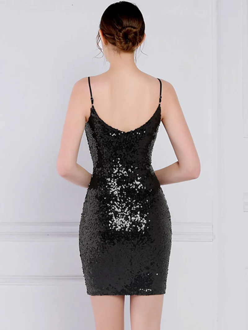 Sexy Backless Black Sequin Mini Summer Dress - Image 2