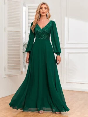 Sexy Long Sleeve Chiffon Evening Gown