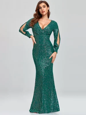 Sexy Sequin Long Sleeve Maxi Dress