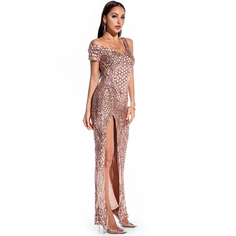 Elegant Off-Shoulder Green Sequin Dress - Image 11