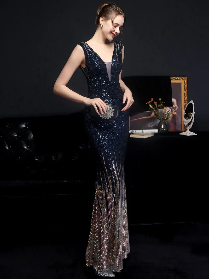 Sexy Backless Black White Sequin Maxi Dress - Image 12