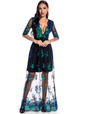 Sexy Vintage Sequin Maxi Dress