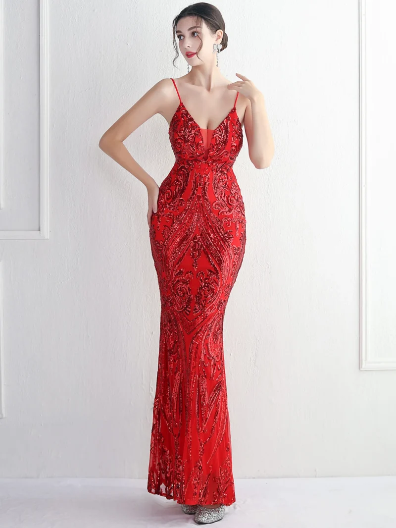 Sexy Backless Red Sequin Slip Dress - Image 13