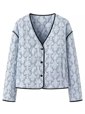 Women’s V-Neck Autumn Print Coat with Pockets