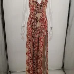 Sexy Red White Sequin Summer Maxi Dress - Image 5