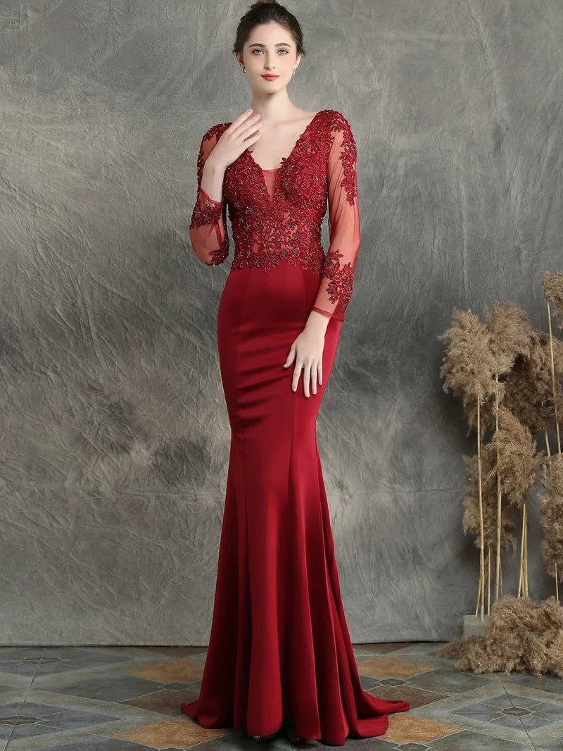 Mesh Long Sleeve Evening Dresses Women - Image 3