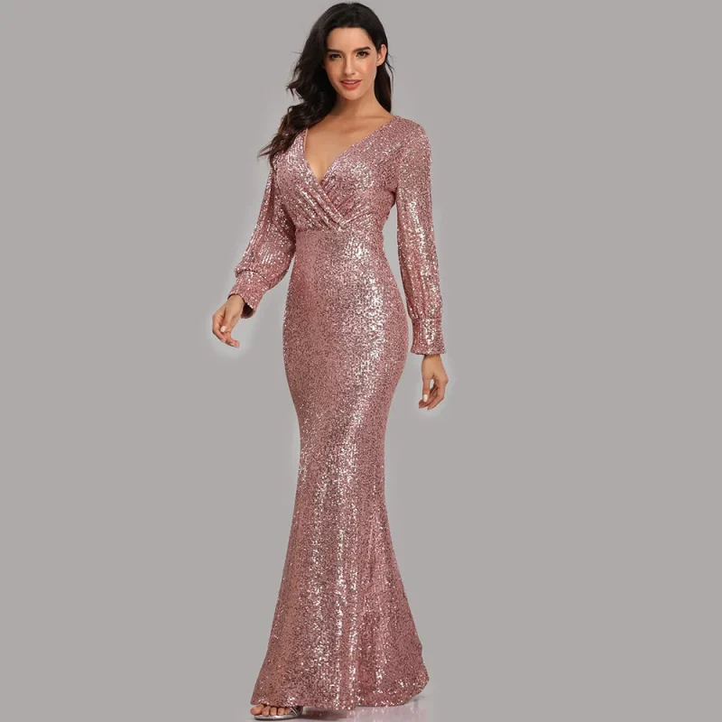 Sexy Sequin Long Sleeve Maxi Dress - Image 11
