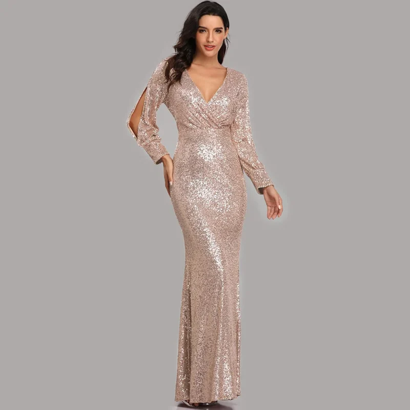 Sexy Sequin Long Sleeve Maxi Dress - Image 12
