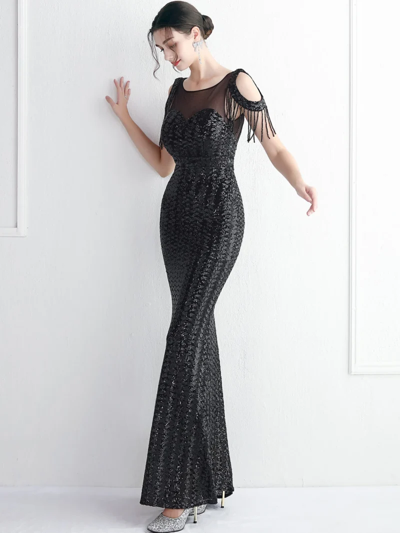 Luxury Party Dress with Mesh Overlay - Image 14