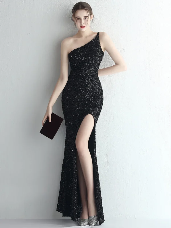 Luxury Black , White Sequin Fishtail Dress - Image 7