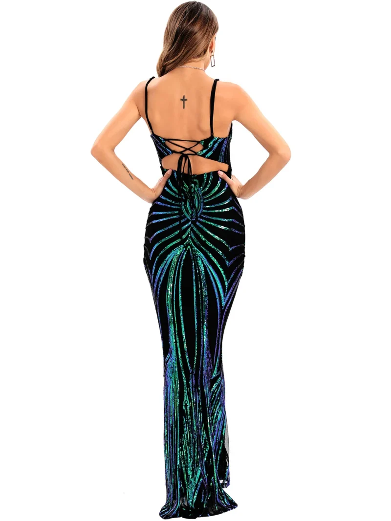 Sexy Backless Corset Sequin Maxi Dress - Image 9