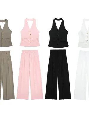 Halter Vest & Wide Leg Trousers Set