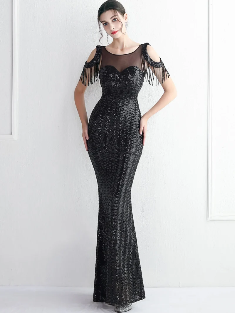 Luxury Party Dress with Mesh Overlay - Image 12