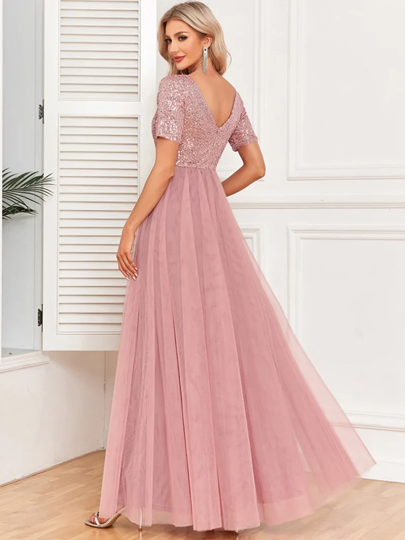 Sparkling Backless Maxi Dress with Mesh - Image 9