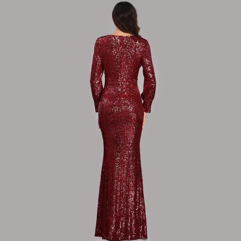 Sexy Sequin Long Sleeve Maxi Dress - Image 8