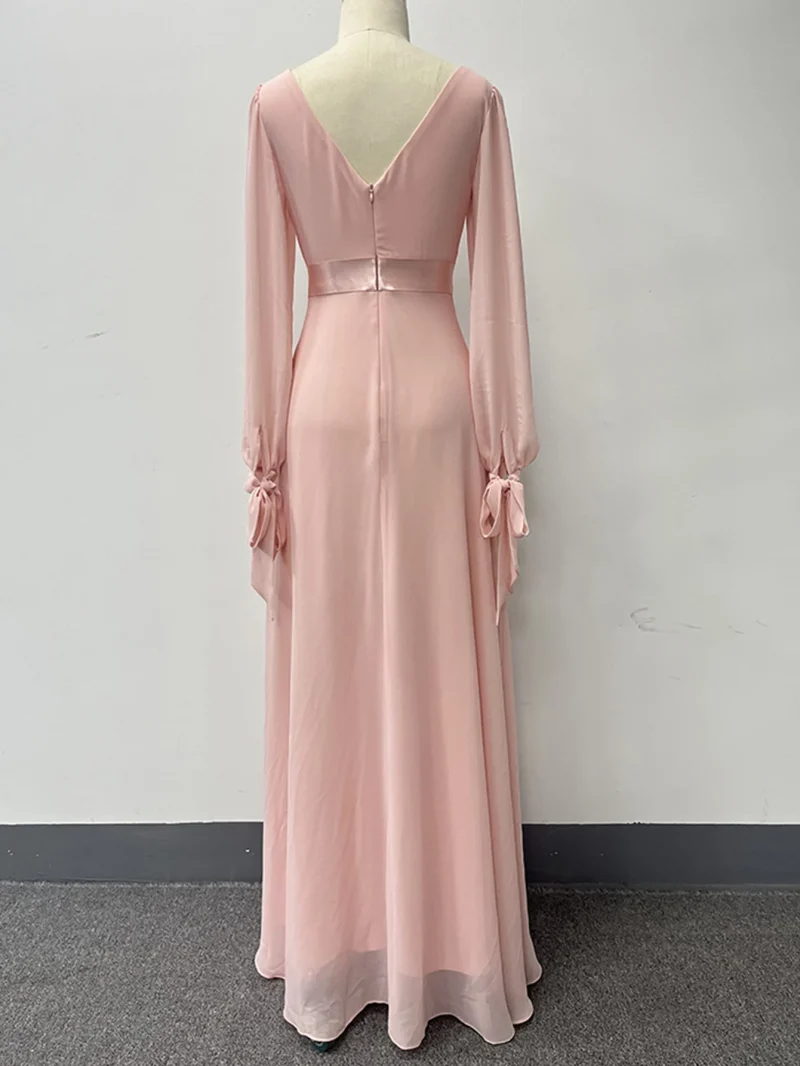 Sexy Backless Pink Maxi Chiffon Summer Dress Women - Image 9