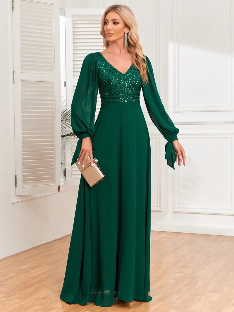 Sexy Long Sleeve Chiffon Evening Gown - Image 3