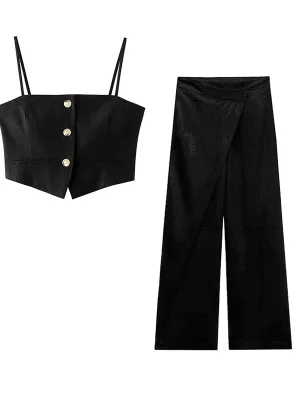 Sling Cropped Top & Wide Leg Pants Set