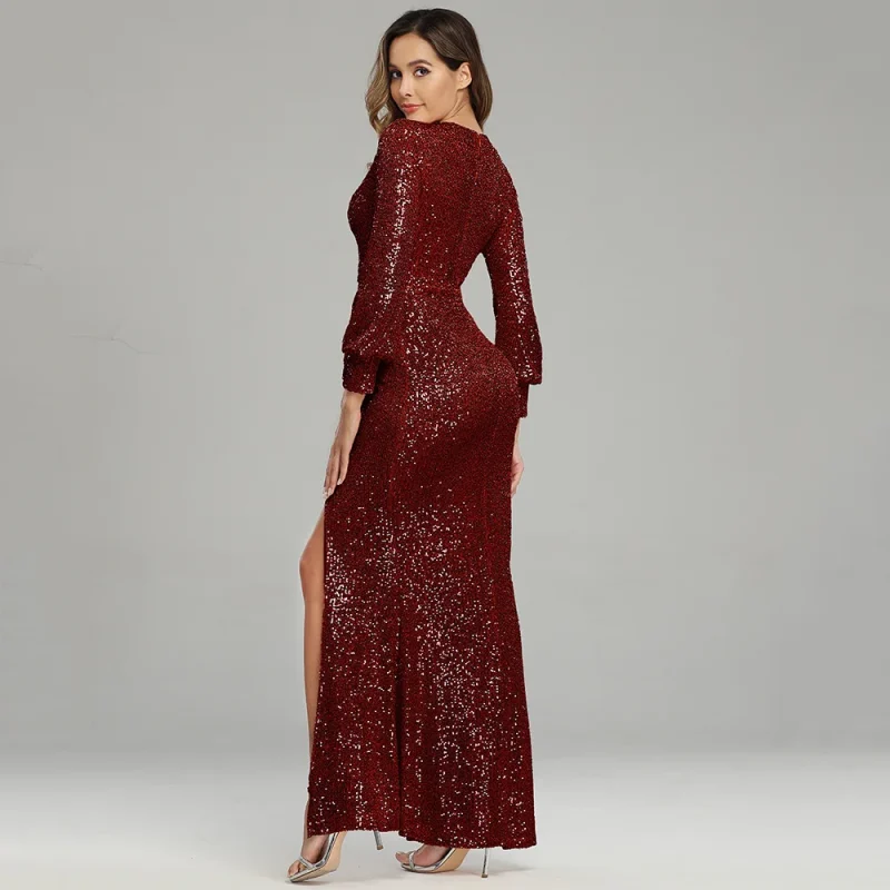 Sexy Sequin Long Sleeve Maxi Dress - Image 18
