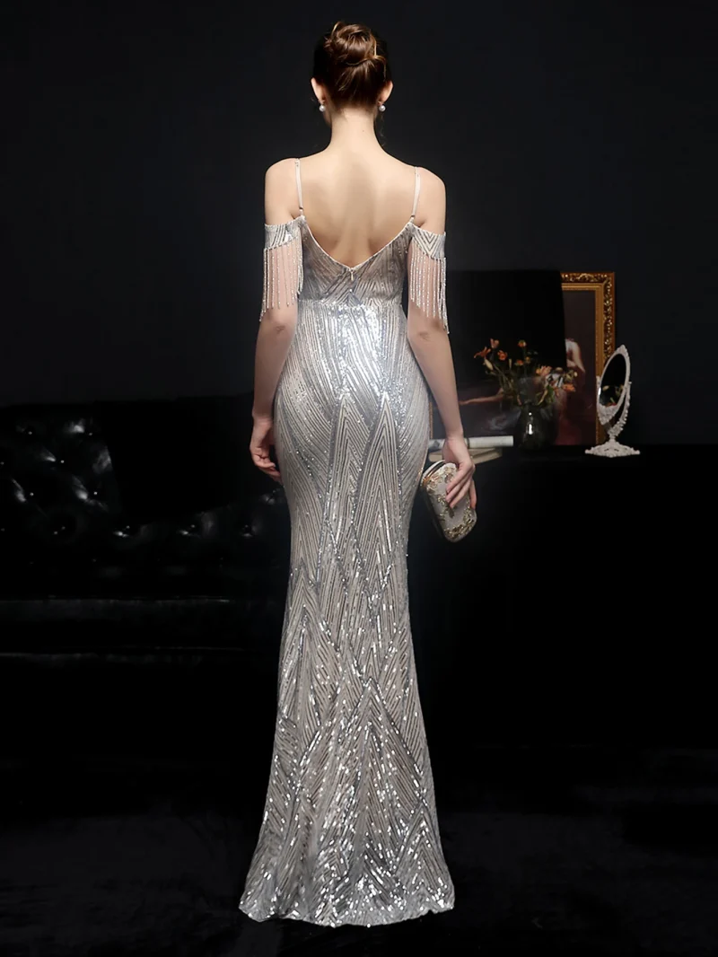 Women's Black Sequin Maxi Dress Backless - Image 3