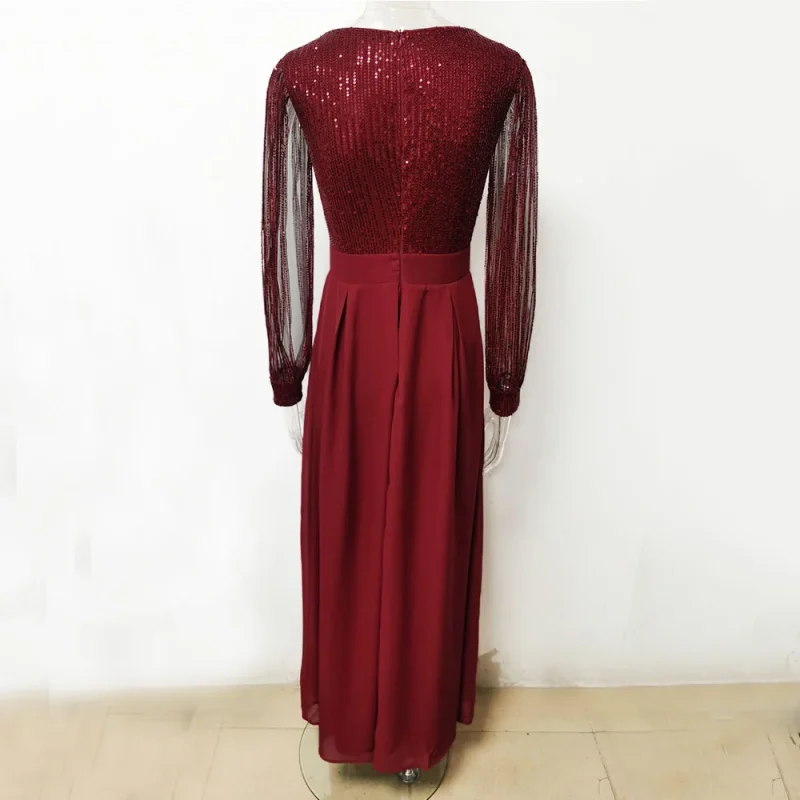 Elegant Sequin Maxi Dress with Long Sleeves - Image 6