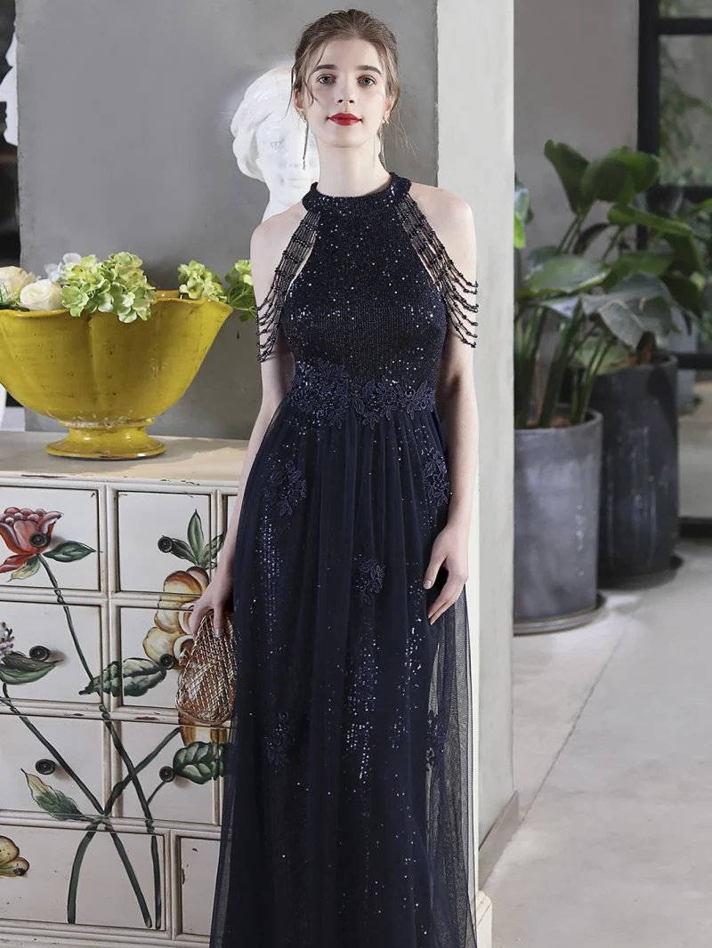 Luxury Backless Black Maxi Dress - Image 16